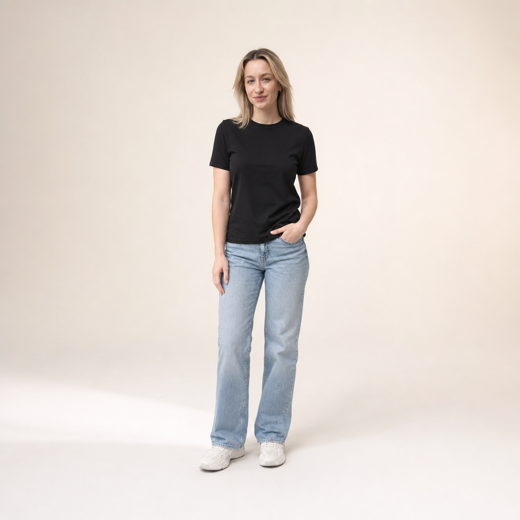 Merino T-Shirt Damen Schwarz – Merinowolle, 210 gsm, 18,9 Micron, Rundhals